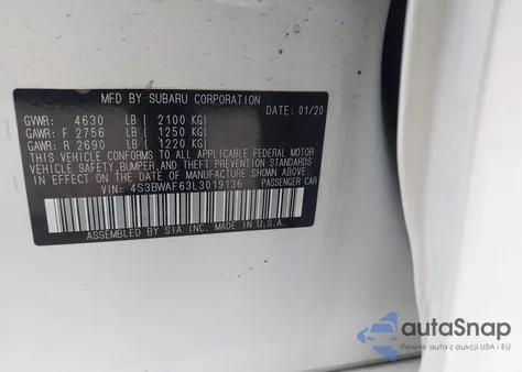 2020 Subaru Legacy Sport z USA, uszkodzony, nr VIN 4S3BWAF63L3019136